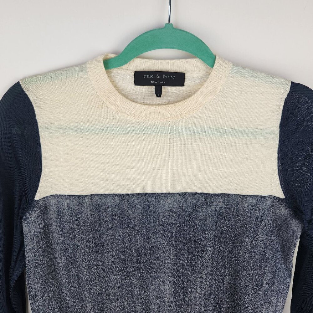 Rag & Bone Wool Blend Colorblock Mixed Media Knit Crewneck Sweater sz S - Picture 3 of 10